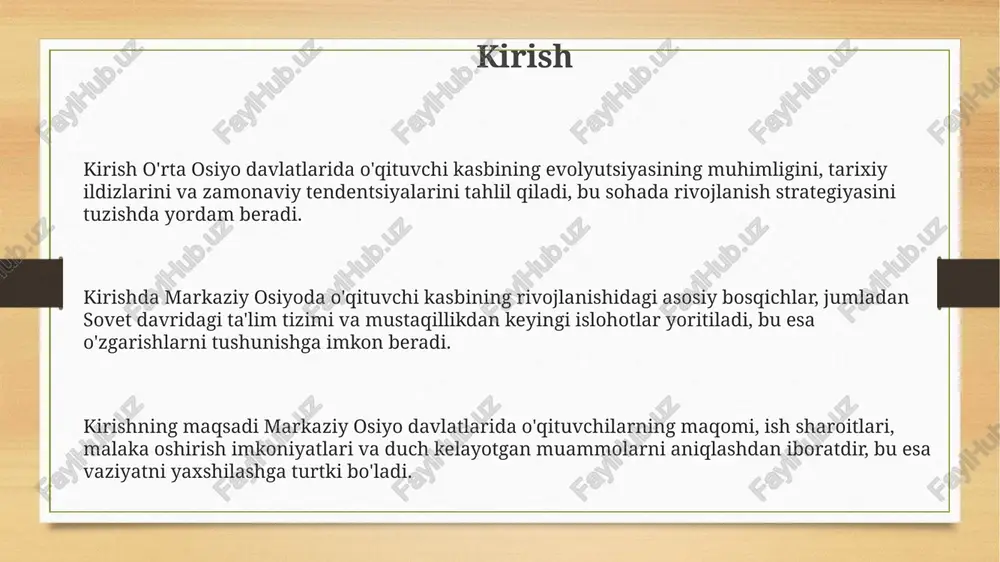ahamiyatga ega. ta'lim sifatini oshirish uchun o'qituvchilar pedagogik mahoratni oshirishlari, masalan, darslarda interaktiv usullarni (munozaralar, guruhli ishlar) keng qo'llashlari kerak. o'qituvchilar o'quvchilarning individual ehtiyojlarini (o'qish tezligi, qiziqishlari) hisobga olgan holda differensial ta'lim strategiyalarini (moslashtirilgan vazifalar, individual yondashuv) qo'llashlari zarur. pedagogika oliy ta'limining rivojlanishi mustaqillik yillarida ta’lim sifatini oshirish maqsadida kredit-modul tizimi va masofaviy o'qitish texnologiyalari kabi innovatsiyalar keng qo'llanildi. xx asrning ikkinchi yarmida pedagogika oliy ta'limi intensiv rivojlandi, bunda yangi o'quv rejalari va fanlararo yondashuvlar joriy etildi. hozirgi bosqichda pedagogika oliy ta'limi bolonya jarayoni tamoyillariga integratsiyalashuv, kompetentsiyaga asoslangan yondashuvlarga e'tibor qaratmoqda. xalqaro tajriba va hamkorlik xalqaro tajriba almashinuvi pedagoglarning malakasini oshirishda muhim rol o'ynaydi, masalan, finlandiya ta'lim tizimidan saboq olish orqali. bu jarayon innovatsion metodlarni joriy etishga yordam beradi. markaziy osiyo davlatlari yunesko kabi tashkilotlar bilan hamkorlikda ta'lim sohasida 2030 yilgacha bo'lgan barqaror rivojlanish maqsadlariga erishish uchun qo'shma loyihalarni amalga oshirmoqda. xalqaro grantlar va dasturlar, masalan, erasmus+, markaziy osiyo o'qituvchilariga …