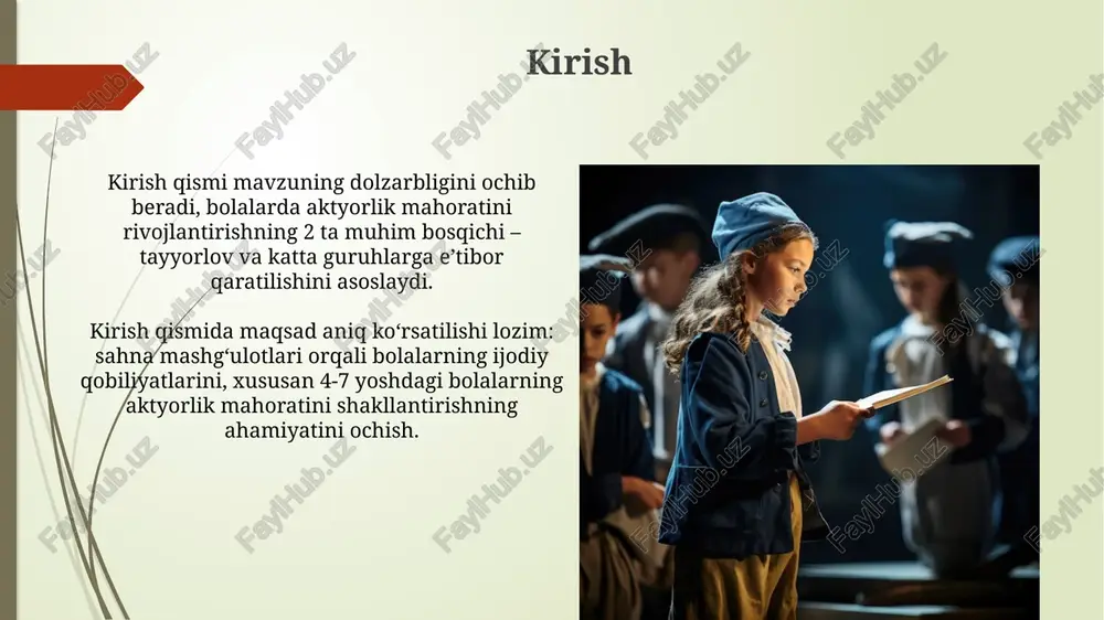 5 yoshdan 7 yoshgacha bo'lgan bolalar uchun 7 turdagi sahna ko'rinishlari orqali ijro mahoratini rivojlantirish bo'yicha tavsiyalar berish muhim. e'tiboringiz uchun rahmat image2.jpg image3.jpg image4.jpg image5.jpg image6.jpg image7.jpg image8.jpg image9.jpg image10.jpg