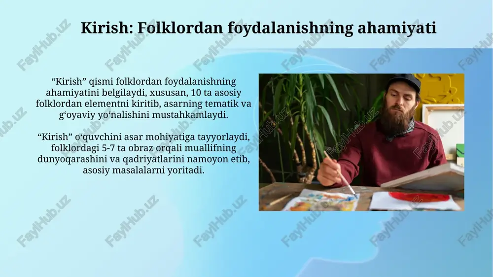 ish imkoniyatini beradi. folklor merosini 50+ yoshdagi ustalar va yosh avlod ijodkorlar o'rtasida hamkorlik loyihalarini tashkil etish orqali saqlab qolish mumkin. e'tiboringiz uchun rahmat image3.jpg image4.jpg image5.jpg image6.jpg image7.jpg image8.jpg image9.jpg image10.jpg image11.jpg image12.jpg image1.png