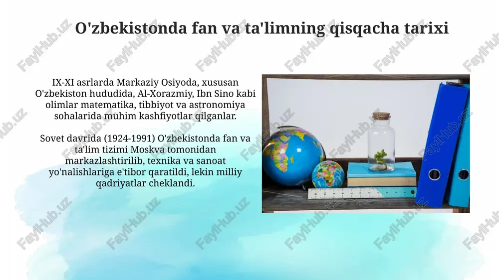 larga 2-3 yillik dasturlar orqali amaliy ko'nikmalarni beradi. dual ta'lim tizimi, 50 dan ortiq kasb-hunar kollejlari bilan hamkorlik qilib, talabalarga haftaning 60 foizini korxonalarda o'tkazish imkonini beradi. fan va ta'limni moliyalashtirish manbalari davlat byudjeti fan va taʼlimni moliyalashtirishning asosiy manbai boʻlib, yalpi ichki mahsulotning (yaim) maʼlum foizini tashkil etadi, bu koʻrsatkich har yili oʻzgarishi mumkin. xalqaro grantlar va investitsiyalar fan va taʼlim sohasidagi loyihalarni qoʻllab-quvvatlash uchun jalb qilinadi, bunda jahon banki va osiyo taraqqiyot banki muhim rol oʻynaydi. xalqaro hamkorlik va grant dasturlari o‘zbekiston yevropa ittifoqining erasmus+ dasturida faol ishtirok etib, 150 dan ortiq universitetlararo hamkorlik loyihalarini amalga oshirmoqda, talabalar almashinuvini rag'batlantiradi. o‘zbekiston hukumati xorijiy universitetlar bilan qo‘shma dasturlarni moliyalashtirish uchun har yili 20 million aqsh dollari ajratadi, bu esa ta’lim sifatini oshirishga yordam beradi. o'zbekistonlik olimlarning yutuqlari olimlarimiz genetik texnologiyalar sohasida sezilarli yutuqlarga erishdilar, masalan, 35 ga yaqin mahalliy paxta navlarini yaratishda dnk markerlaridan foydalanish orqali hosildorlikni oshirishga erishildi. …