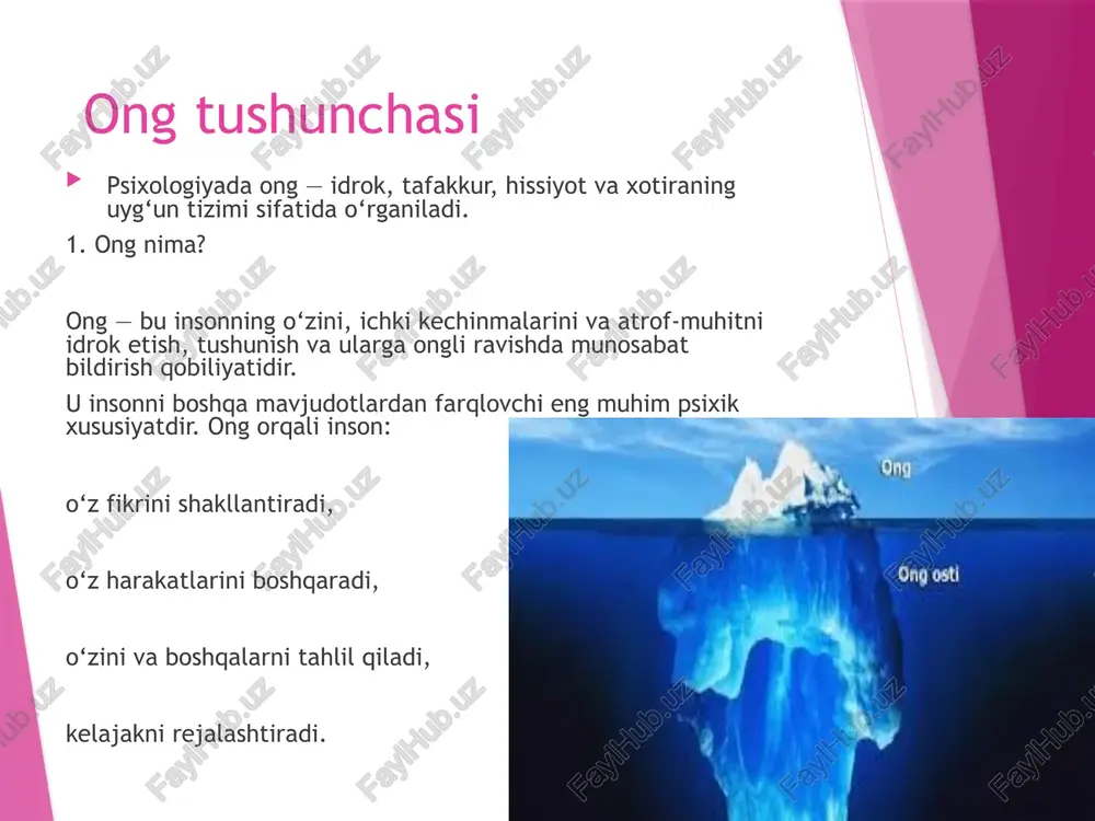 nki u mijoz bilan ishonchli muloqot o‘rnatishning kalitidir. empatiya psixologga: mijozning ichki kechinmalarini so‘zsiz anglash; uning holatiga hamdardlik bilan, lekin ob’ektiv yondashish; muammoga subyektiv emas, professional nuqtai nazardan qarash imkonini beradi. empatiyaning ikki turi ajratiladi: kognitiv empatiya – boshqalar hissiyotlarini aqliy tahlil qilish, ularning nuqtai nazarini tushunish. emosional empatiya – boshqalarning hissiyotlarini yurakdan his qilish va ularga hissiy javob berish. zamonaviy psixolog empatiyani boshqarishni o‘rganadi: u hissiyotlarga berilib ketmaydi, balki ularni anglaydi va to‘g‘ri yo‘naltiradi. bu psixologni professional, ishonchli va ruhiy barqaror mutaxassisga aylantiradi. kasbiy deformatsiya ta’rif: kasbiy deformatsiya — bu uzoq muddat davomida professional faoliyat bilan shug‘ullanish natijasida psixolog shaxsida yuzaga keladigan hissiy, xulq-atvor va ongiy o‘zgarishlar majmuasidir. sabablari: mijozlar bilan uzluksiz ishlashdan kelib chiqqan stress va charchoq. kasbiy vazifalarni haddan tashqari yuklash. psixologning o‘z hissiyotlarini nazorat qila olmasligi. etarlicha dam olish va qayta tiklanish imkoniyatining yo‘qligi. asoratlari: hissiy befarqlik yoki sovuqlik. ishga qiziqishning pasayishi va motivatsiyaning susayishi. qaror …