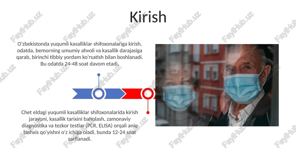 elektron sog'liqni saqlash tizimlari (ess) joriy etilishi qamrovi 60% tashkil etadi, bu xorijiy davlatlardagi 90% dan pastroqdir. hisobot berishda kasalliklar nazorati va profilaktikasi markaziga (knpm) majburiy ravishda 24 soat ichida xabar beriladigan yuqumli kasalliklar ro'yxati mavjud. moliyalashtirish va resurslar taqsimoti o'zbekistonda moliyalashtirish asosan davlat byudjetidan ajratiladi, bunda 70% xodimlar ish haqi va 30% dori vositalari hamda tibbiy uskunalar uchun sarflanadi. xorijiy shifoxonalarda resurslar taqsimoti bemorlarning ehtiyojlariga qarab belgilanadi, masalan, 60% diagnostika va davolashga, 25% tadqiqotlarga, 15% esa ma'muriy xarajatlarga yo'naltirilishi mumkin. ilmiy tadqiqotlar va innovatsiyalar o'zbekistonda infeksion kasalliklar bo'yicha ilmiy tadqiqotlar asosan 5 ta yo'nalishda olib boriladi, jumladan, virusli gepatit, oiv/oits va parazitar kasalliklar diagnostikasi. innovatsion yondashuvlar, masalan, genetik muhandislik va nano-texnologiyalar yordamida yangi dori vositalari va diagnostika usullarini yaratishga 25% e'tibor qaratilmoqda. xalqaro hamkorlik global hamkorlik o'zbekistonda yuqumli kasalliklar diagnostikasi uchun 10 dan ziyod zamonaviy laboratoriya jihozlarini o'rnatish, shuningdek, 500 dan ortiq mutaxassisni o'qitishga yordam berdi. xalqaro hamkorlik o'zbekistonga …