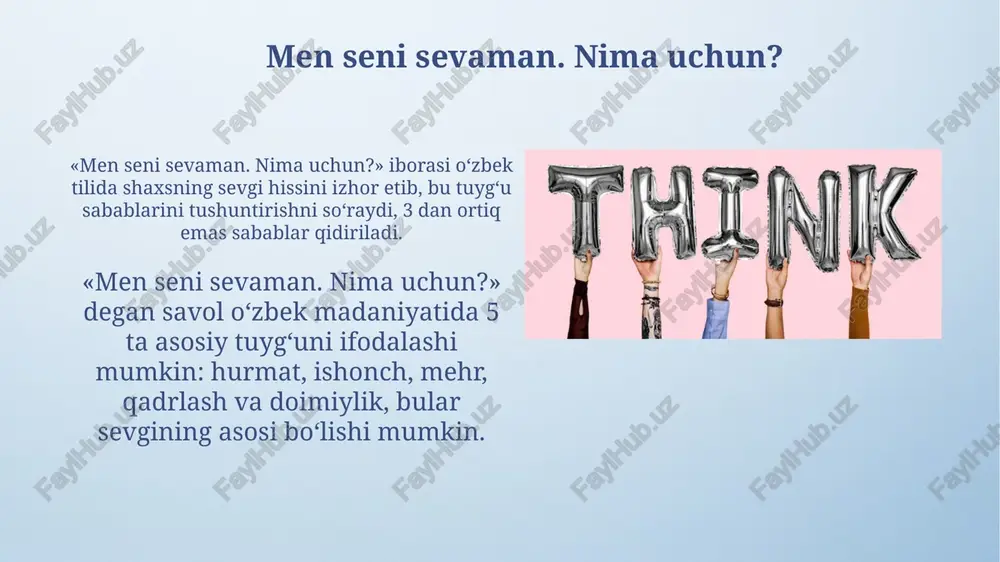 un'iy intellekt (ai) yordamida hissiyotlarni tahlil qilish orqali, kelajakda romantik moslik algoritmlari 95% gacha aniqlik bilan sheriklar tanlashni osonlashtirishi mumkin. virtual reallik (vr) va kengaytirilgan reallik (ar) texnologiyalari sevgi munosabatlarida geografik to'siqlarni olib tashlaydi, uzoqdagi juftliklar uchun 80% gacha immersiv sanalarni yaratadi. e'tiboringiz uchun rahmat image4.png image5.png image6.jpg image7.jpg image8.jpg image9.jpg image10.jpg image11.jpg image12.jpg image13.jpg image14.jpg image15.jpg image3.jpeg