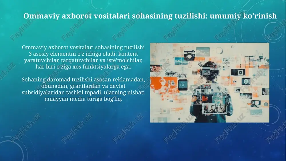 koyalar va interaktiv tajribalarni ishlab chiqishni talab etadi. sun’iy intellekt (ai) 2025-yilga qadar yangiliklar yaratish, kontentni moslashtirish va soxta yangiliklarni aniqlashda muhim rol o‘ynaydi, biroq uning etik jihatlari muhokama talab qiladi. e'tiboringiz uchun rahmat image4.png image2.png image5.jpg image6.jpg image7.jpg image8.jpg image9.jpg image10.jpg image11.jpg image12.jpg image13.jpg