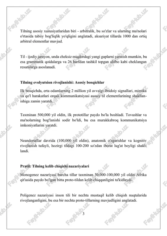 madaniy evolyutsiya jarayonida ushbu raqam o'zgarishi mumkin. grammatik qoidalarning murakkablashuvi tillarning madaniy evolyutsiyasi davomida sodir bo'ladi, bu esa fikrlarni yanada aniqroq ifodalash imkonini beradi, 2.0 versiyada. tilning o'zgarishi: fonetik, morfologik va sintaktik o'zgarishlar fonetik o'zgarishlar tovushlarning talaffuzida yuzaga keladi, masalan, ingliz tilidagi 'knight' so'zidagi /k/ tovushining yo'qolishi, taxminan 1500-yillarda sodir bo'lgan. morfologik o'zgarishlar so'z shakllanishi va grammatik munosabatlarda ro'y beradi, masalan, eski ingliz tilidagi ko'plik qo'shimchalarining yo'qolishi va 's' qo'shimchasining ustunligi 12-asrga kelib kuchaygan. sintaktik o'zgarishlar so'zlarning gap ichidagi tartibida kuzatiladi, masalan, ingliz tilida so'z tartibining svo (subject-verb-object) ga o'tishi taxminan 1100-yildan boshlab rivojlangan. til oilalari va ularning tarqalishi hind-yevropa tillari oilasi keng tarqalgan boʻlib, 445 tadan ortiq tillarni oʻz ichiga oladi. ushbu tillar yevroosiyo va amerikada keng hududlarda gapiriladi, yaʼni 3.2 milliarddan ortiq odam gapiradi. sino-tibet tillari oilasi sharqiy osiyoda ustunlik qiladi. 1.4 milliarddan ortiq odam gapiradigan xitoy tili ushbu oilaning eng yirik vakili hisoblanadi. oilaning geologik ildizlari 10,000 …