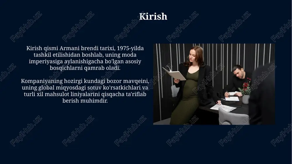 ichlardan, jumladan intervyu va testlardan foydalanadi. tanlashda armani brendning yuqori standartlariga javob beradigan, mijozlarga xizmat ko'rsatish bo'yicha a'lo qobiliyatga ega va kompaniya qadriyatlarini qadrlaydigan xodimlarni afzal ko'radi. o'qitish va rivojlantirish "o'qitish va rivojlantirish" armani'da xodimlarning malakasini oshirish uchun individual rivojlanish rejalarini ishlab chiqishni o'z ichiga oladi, bunda 70/20/10 modelidan foydalaniladi. armani kompaniyasida "o'qitish va rivojlantirish" dasturlari menejerlar uchun liderlik mahoratini rivojlantirishga qaratilgan bo'lib, 360 daraja baholash usuli bilan aniqlanadi. ish faoliyatini boshqarish ish faoliyatini boshqarish strategiyalari 360 daraja baholash kabi usullarni o'z ichiga oladi, bu xodimning ko'p manbalardan olingan fikrlarga asoslangan ishlashini baholaydi. kpi (asosiy ko'rsatkichlar) tizimi, har bir xodimning maqsadlarini kompaniyaning strategik maqsadlari bilan bog'laydi, bu esa maqsadga muvofiq ishlashni ta'minlaydi. mukofotlash va kompensatsiya giorgio armani kompaniyasi lavozimi, tajribasi va ishlash ko'rsatkichlariga asoslangan adolatli mukofotlash tizimini qo'llaydi, yillik bonuslar va aktsiyalarni o'z ichiga olgan. kompaniya ishchilar farovonligiga e'tibor qaratib, tibbiy sug'urta, pensiya jamg'armalari va qo'shimcha ta'til kunlari kabi raqobatbardosh …