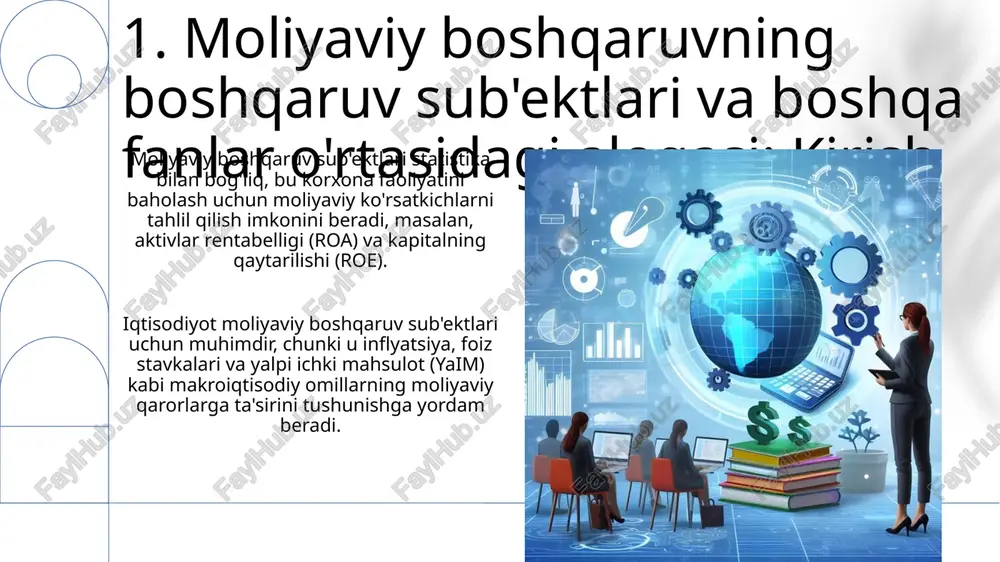 noslik davlatning moliyaviy siyosatiga (masalan, inflatsiya darajasi 5% dan oshmasligi) ta'sir etuvchi institutlar va jarayonlarni tahlil qiladi. 9. moliyaviy boshqaruv va sotsiologiya: xulq-atvor omillari moliyaviy qarorlar ko'pincha ijtimoiy ta'sirlar, masalan, tengdoshlarning bosimi (65%) va ijtimoiy normalar orqali shakllanadi, bu investitsiya xatarlarini baholashni buzishi mumkin. xulq-atvor moliyasi tendentsiyalari, jumladan, suruv effekti (72%), moliyaviy bozorlarda ratsional bo'lmagan bubble va crashlarga olib keladi, chunki investorlar boshqalarga taqlid qiladi. 10. moliyaviy boshqaruv va psixologiya: investorlarning qarorlari investorlarning qarorlari ko'pincha kognitiv buzilishlar ta'sirida bo'ladi, masalan, yo'qotishdan qo'rqish (loss aversion), bu aktivlarni sotishni kechiktiradi. psixologiya moliyaviy menejmentda sürü davranışını tushuntiradi, investorlar umumiy tendensiyalarga ergashadi, bu bozorlarda 70-80% hollarda barqarorlikni buzadi. 11.moliyaviy boshqaruv va marketing strategiyalari moliyaviy boshqaruv marketing strategiyalari narxlash siyosatini belgilaydi, bu erda xarajatlar tahlili va raqobatbardoshlik 70% foyda marjasini ta'minlashga qaratilgan. marketing kampaniyalarining byudjeti, 25% onlayn va 75% oflayn reklama xarajatlari, moliyaviy oqimlar prognoziga va investitsiya daromadliligi (roi) tahliliga asoslanadi. 12.moliyaviy boshqaruv va operatsiyalarni …