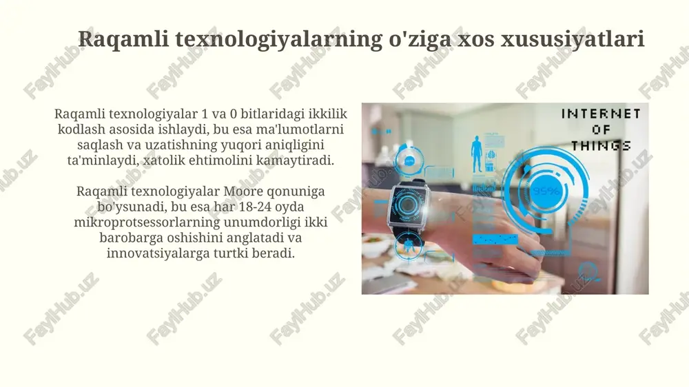 lan, moslashtirilgan asboblar va moslamalar ishlab chiqarishda 50% tezlikka erishiladi. robototexnikada 3d bosib chiqarishdan foydalanish murakkab geometriyali komponentlarni yaratishga imkon beradi, bu esa yengilroq va mustahkamroq robotlar yaratish uchun 20% material tejashga olib keladi. raqamli transformatsiya va innovatsiyalar raqamli transformatsiya davlat xizmatlarida shaffoflikni oshiradi, masalan, e-auksion orqali 30%gacha samaradorlikka erishish mumkin, bu esa korrupsiyani kamaytiradi. sun'iy intellekt (ai) asosidagi innovatsiyalar 2024-yilga kelib tibbiyotda diagnostika aniqligini 45%ga oshirishi kutilmoqda, bu esa bemorlar uchun tezkor davolanishni ta'minlaydi. e'tiboringiz uchun rahmat image4.jpg image5.jpg image6.jpg image7.jpg image8.jpg image9.jpg image10.jpg image11.jpg image12.jpg image13.jpg image14.jpg
