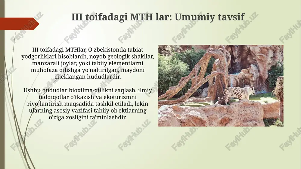 mladan, 40 turdagi sut emizuvchilar, 200 turdagi qushlar, 20 turdagi sudralib yuruvchilar va 5 turdagi amfibiyalar qayd etilgan. zarafshon milliy bog'i: ilmiy tadqiqotlar zarafshon milliy bog'ida o'simliklar va hayvonot dunyosini o'rganish bo'yicha ko'plab ilmiy tadqiqotlar olib borilgan, jumladan, 150 dan ortiq o'simlik turlari aniqlangan. ekologik monitoring tadqiqotlari natijasida zarafshon milliy bog'ining bioxilma-xilligini saqlash bo'yicha 20 dan ortiq ilmiy maqolalar va hisobotlar chop etilgan. xorazm milliy bog'i: tarixiy-madaniy meros xorazm milliy bog'i hududida miloddan avvalgi iv asrdan to viii asrgacha bo'lgan davrga oid 10 dan ortiq arxeologik yodgorliklar mavjud. bog' hududida joylashgan 'ayoz-qal'a' kompleksi xorazmshohlar davriga tegishli bo'lib, eramizdan avvalgi 2-asr va eramizning 7-8-asrlarida qurilgan 3 ta qal'adan iborat. xorazm milliy bog'i: tabiiy resurslardan foydalanish xorazm milliy bog'ida qamishzorlardan foydalanish cheklangan tartibda olib boriladi, asosan xo'jalik ehtiyojlari uchun, lekin sanoat miqyosida emas, yiliga 500 tonnagacha ruxsat etiladi. bog' hududida chorvachilik qisman cheklangan, mahalliy aholiga faqatgina o'z ehtiyojlari uchun mayda shoxli mollarni …
