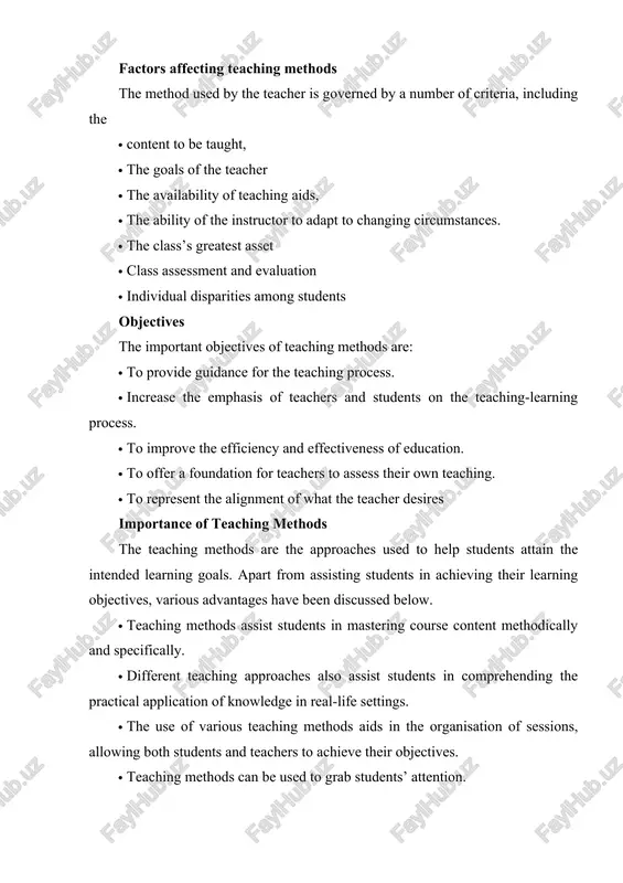 o three basic categories. · teacher-centred techniques, · student-centred methods, and · mixed strategy methods, all the methods are explained in detail below. teacher-centred teaching method these techniques are more centred on the teacher. they are intended to make the teacher’s job easier. the process has less flexibility because students are passive learners in a lecture style. some of these strategies are discussed in greater detail below. lecture method this is an age-old teaching style in which the teacher discusses the material or lesson orally, and the students take notes. it is a popular teaching approach all around the world since it is both convenient and economical. the teacher explains the subject matter in this section and answers the students’ questions. the success rate of this strategy is determined by the teacher’s ability to talk eloquently in comprehensible language. this is a strongly teacher-centred method because the instructor is the …