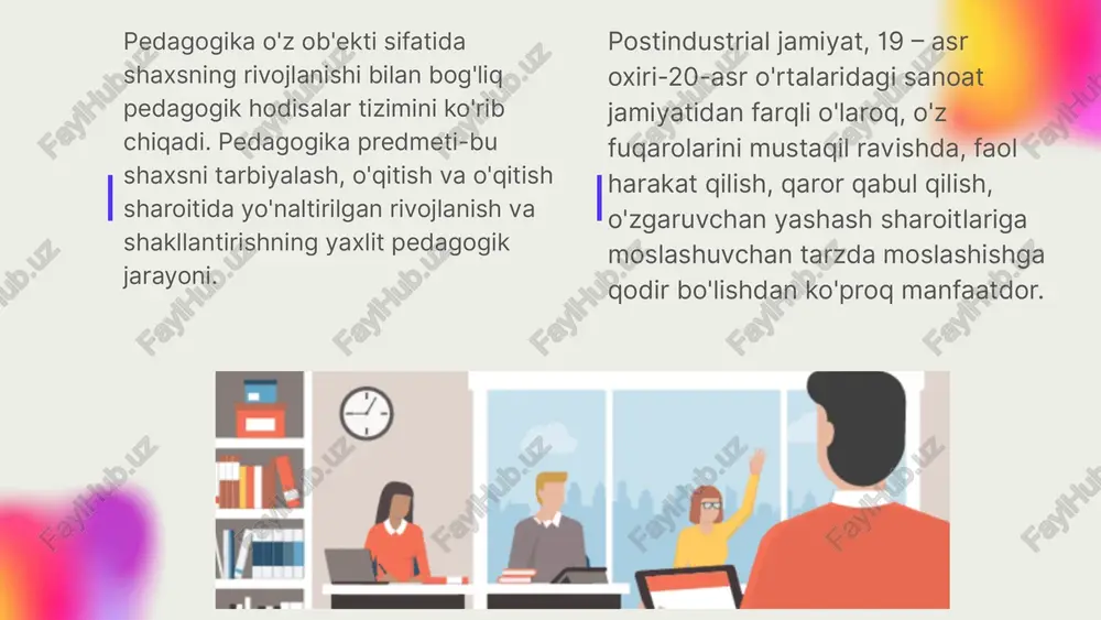n, ta'limda biz quyidagilarni kuzatamiz: maktablar va universitetlar tobora ko'proq interfaol doskalar, elektron kundaliklar va jurnallardan foydalanmoqdalar, audio va video darsliklar yaratmoqdalar, o'qituvchilar ijtimoiy tarmoqlar orqali maslahat berishmoqda va nafaqat raqamlashtirish o'zbekiston 2000-yillarning boshlarida axborot-kommunikatsiya texnologiyalarini rivojlantirish va raqamlashtirishga ustuvor ahamiyat berishni boshladi. masalan, mamlakatda o 'zbekiston respublikasining 2013-2020-yillar davri uchun milliy axborot-kommunikatsiya tizimini rivojlantirishning kompleks dasturi, 2017-2021-yillarda o' zbekiston respublikasini rivojlantirishning beshta ustuvor yo 'nalishi bo' yicha harakatlar strategiyasi, " sif- o'zbekiston-2030" w hemis: jahon bankining 2016-2023 yillarga mo'ljallangan loyihasi doirasida o'zbekiston hukumati raqamli infratuzilmani mustahkamlash va ta'limni rejalashtirish bilan bog'liq faoliyatni qo'llab-quvvatlash maqsadida milliy raqamli ta'lim arxitekturasini (hemis) tashkil etdi. hemis milliy raqamli ta'lim arxitekturasi: w dastur moodle. moodle dasturi 2020 yil may oyida ihga tuhirih uchun ihga tuhirildi. elearning talabalar va o'qituvchilar uchun qulayroq va targ'ib qilinadi va o'zbekistonda raqamli ta'limni mustahkamlash. u barcha turlarni birlashtirishga qaratilgan onlayn / raqamli ta'lim bilan bog'liq faoliyat va olib kelishi …