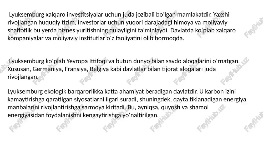 joy abonentlari uchun tabiiy gaz uchun subsidiyalar, yillik elektr energiyasi iste'moli 25 000 kvt / soat bo'lgan uy xo'jaliklari uchun elektr energiyasi narxini subsidiyalash, qqsni pasaytirish, gaz narxini 15% gacha cheklash va ijtimoiy moslashtirish. lyuksemburg xizmatlarning yagona bozoriga yaxshi integratsiyalashgan raqobatbardosh iqtisodiyotga ega. lyuksemburg xizmatlar, xususan, moliyaviy xizmatlar sohasida yetakchi, xizmatlar eksporti va importi uning yaimning 83% ni tashkil etadi, bu yevropa ittifoqiga a’zo davlatlar o‘rtacha ko‘rsatkichidan 14% oldinda, eksport va import esa yalpi ichki mahsulotning atigi 28% ni tashkil etadi, bu esa yi ga a’zo davlatlar o‘rtacha ko‘rsatkichidan (31%) past. lyuksemburg iqtisodiyoti covid-19 inqirozidan keyin tezda tiklandi, ammo inflyatsiya bosimi, pul-kredit siyosatining o'zgarishi va rossiyaning ukrainadagi urushining iqtisodiy ta'siriga oid noaniqlik sharoitida kamroq qo'llab-quvvatlovchi xalqaro muhit bu sur'atni sekinlashtirdi.real yaim covid-19 inqirozi oldidan tez oʻsib bordi va 2019-yilgacha boʻlgan besh yil ichida oʻrtacha yillik oʻsish 2,4% ni qayd etdi. 2020-yilda 0,8% ga engil pasayishdan keyin oʻsish 2021-yilda 5,1% gacha …