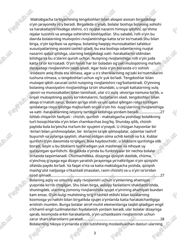 mavjud bo'lgan axloqiy me'yorlarni ham o'zlashtiradi. bolalar kattalar faoliyatining motivlari va maqsadlarini, o'z ishlariga, ijtimoiy hayot hodisalari va hodisalariga, odamlarga, narsalarga bo'lgan munosabatini o'zlashtiradilar: o'yinda odamlarning turmush tarziga, harakatlariga, me'yorlariga va jamiyatda o'zini tutish qoidalari shakllanadi. o'yinlarning ijtimoiy motivi. ijtimoiy motiv rolli o'yinda yotadi. o'yin - bu bolaning kattalar dunyosida o'zini topishi, o'zi uchun kattalar munosabatlar tizimini tushunish imkoniyati. o'yin cho'qqisiga chiqqanda, bolaga munosabatni o'yin bilan almashtirishning o'zi etarli bo'lmaydi, natijada uning mavqeini o'zgartirish motivi paydo bo'ladi. buning yagona yo'li - maktabga borish. hissiy rivojlanish rolli o'yinda sodir bo'ladi. bolaning o'yini hissiyotlarga juda boy, ko'pincha hayotda hali mavjud bo'lmagan o'yinlar. ko'p psixologlar o'zlariga quyidagi savollarni berishdi: “bola his -tuyg'ularni boshdan kechiradimi yoki u shunchaki tasvirlayaptimi? bolaning axloqiy xulq -atvorini shakllantirishga ularning ta'siri qanday? " o'yin genezisi tubida, uning kelib chiqishida hissiy asoslar mavjud. bolalar o'yinlarini o'rganish bu fikrning to'g'riligini tasdiqlaydi. bola o'yin va haqiqatni ajratadi, maktabgacha yoshdagi bolalar nutqida ko'pincha …
