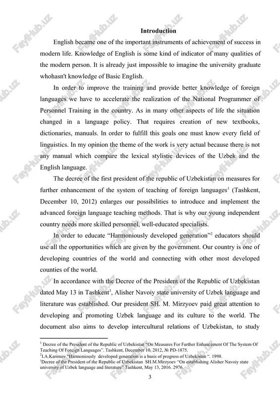 mprove literacy skills, to become among colleagues authoritative, stimulates professional growth in the professional environment. i’ve investigated one of the important parts of speech in modern english. the adjective expresses the categorial semantics of property of a substance. it means that each adjective used in tile text presupposes relation to some noun the property of whose referent it denotes, such as its material, color, dimensions, position, state, and other characteristics both permanent and temporary. it follows from this that, unlike nouns, adjectives do not possess a full nominative value. indeed, words like long, hospitable, fragrant cannot effect any self-dependent nominations; as units of informative sequences they exist only in collocations showing what is long, who is hospitable, what is fragrant. in uzbekistan, english as a foreign language has been taught, in some way, often ineffectively. traditionally, the uzbek english teaching system have involved five year study in secondary schools from …