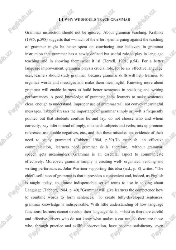 fully-developed sentences, grammar knowledge is indispensable. with little understanding of how language functions, learners cannot develop their language skills. ―just as there are careful and effective drivers who do not know what makes a car run, so there are those who, through practice and skillful observation, have become satisfactory, even effective, writers with very little understanding of the mechanics of the language. but it follows that the more you know about the form and function of the parts that make up the larger unit, the sentence, the better equipped you are to recognize and to construct well-formed sentences....‖ (emery, et al, 1978, p. 1)grammar instruction holds an important place in foreign language learning. it needs to be noted that grammar skills will make great contribution to language competence. ―the study of the structure and history of language, including english grammar, is a valuable asset to a liberal education and an …