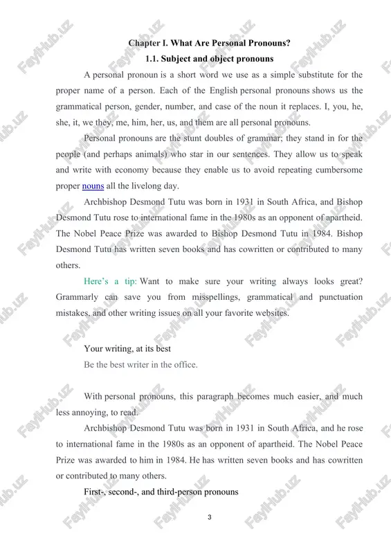 ence. subject pronouns are said to be in the nominative case, whereas object pronouns are said to be in the objective case. person nominative objective first singular i me second singular you you third singular he, she, it him, her, it first plural we us second plural you you third plural they them the interrogative pronouns for all three persons are the same: who (nominative) and whom (objective). many people get confused about when to use the interrogative objective pronoun whom, but it is quite easy to learn. mrs. khan asked that the package be delivered to her at the office. (her = third person singular objective) to whom should i address my letter? (whom = interrogative objective; i = first person singular nominative) we would like to invite stacy to join us for dinner. (we = first person plural nominative; us = first person plural objective) y’all got a …
