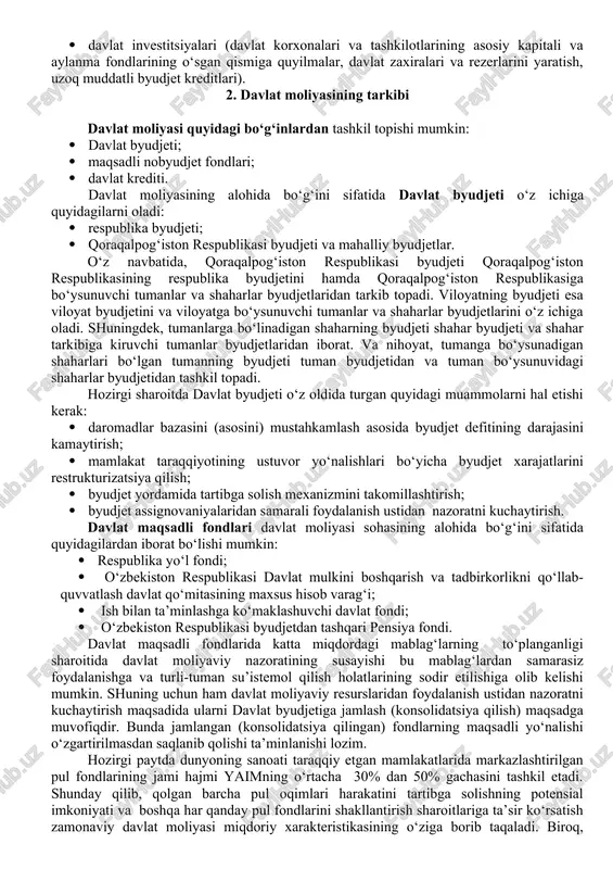 atning bir tomonlama va qayta tiklanmaydigan (qaytarilmaydigan) shakldagi harakatini ifodalasa, kredit esa kreditorga belgilangan muddatda oldindan o‘rnatilgan foizlarni to‘lagan holda qaytarilishi kerak. yuqorida keltirib o‘tilgan barcha kategoriyalar pul xarakteriga, pul tabiatiga ega bo‘lib, ularga ikki va undan ortiq kategoriyalarning belgilari xosdir. masalan, ish haqi yetarli darajada asoslangan tarzda pulli to‘lanma, ya’ni pul deb atalishi mumkin. biroq, bu oddiy pul bo‘lmasdan sarflangan mehnatga muvofiq olingan pul hisoblanadi. soliq ham biz tomonimizdan amaldagi qonunchilikka muvofiq ravishda davlatga tekinga berilayotgan puldir. qonunga rioya etmaslik jazo choralarining qo‘llanishini taqozo etadi. biroq, bundan tashqari, soliq bizga tegishli bo‘lgan daromad va ish haqining bir qismidir. o‘z navbatida, pulni muomalaga chiqarish bo‘yicha operatsiyalar ham davlat daromadlarining manbai hisoblanadi. yuqoridagi barcha kategoriyalarni ularning pulli tabiati birlashtirib turadi. ular bir-birlaridan o‘zlarining funksiyalari va mo‘ljallanganligi bilan ajralib turadi. bunda kategoriyalarga tegishli bo‘lgan barcha belgilarning majmui ko‘rib chiqilsagina ularni farqlash mumkin. xususan, noekvivalent xarakterga ega bo‘lgan va davlatning mavjudligi natijasida vujudga …