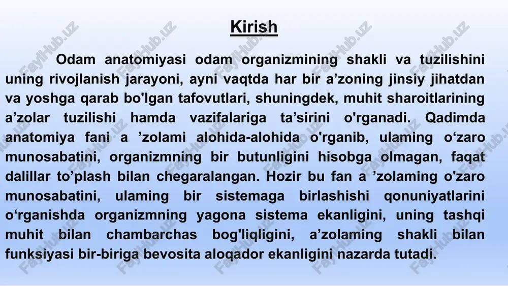 (arastu) (eramizdan oldingi 384—322-yillarda yashagan) yunon xoqoni iskandar zulqarnaynning tarbiyachisi bo‘lgan. u gippokratning qon tomirlar bosh miyadan boshlanib tanagatarqaladi degan noto‘g‘ri fikrini rad etib, qon tomirlar yurakdan boshlanishini isbotlagan, shuningdek, paylami nervlardan, suyakni tog‘aydan ajratgan va aortani birinchi marta aniqlagan. ammo aristotel nervlaming ichi bo‘shliqdan iborat bo‘lib, bosh miyada hosil bo‘ladigan ruh shu nervlar orqali organizmga tarqaladi, degan noto‘g‘ri fikrda bo'lgan. gerofil (eramizdan 304 yil oldin tug'ilgan). ptolomey ii ning saroy tabibi bo‘lgan. bemorlami nima sababdan o'lganligini bilish uchun murdalami kesib o'rgangan. shu usulda gerofil bosh miya va uning pardalarini, vena bo‘shliqlarini, bosh miya nervlarini va ularni bosh miyadan chiqishini o'rgangan. 0‘n ikki barmoq ichakka birinchi bo'lib nom bergan, shuningdek arteriyalami venalardan ajratgan. ko‘z olmasi pardalarini va shishasimon tanani, ingichka ichak limfa tomirlarini o'rgangan. o‘zidan oldingi va o‘zi to'plagan m a’lumotlar asosida «anatomiya haqida» kitobini yozgan. erazistrat (eramizdan 350—300 yillar oldin yashagan). tomirlar tizimi: yurak qopqoqlari, aorta, kovak venalar, yirik …