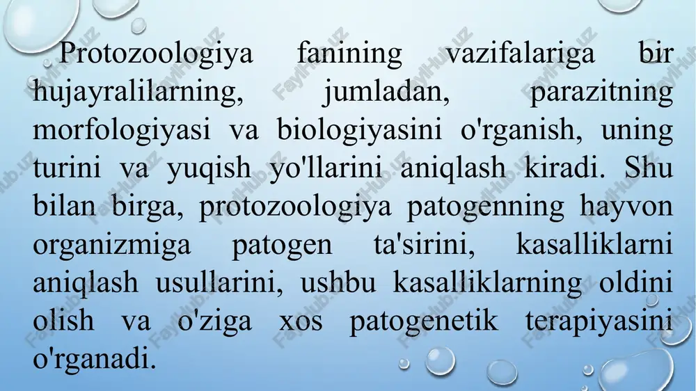l emas. bir hujayralilarning 70000 dan ortiq turi ma’lum bo’lib, ular sarkomastigoforalar, sporalilar, miksosporidiyalar, mikrosporidiyalar va infuzoriyalar tiplariga ajratiladi. e'tiboringiz uchun rahmat e'tiboringiz uchun rahmat image3.png image4.png image5.png image6.png image7.png image8.png image9.png image10.png image11.png image12.png image13.png image14.png image1.png /docprops/thumbnail.jpeg