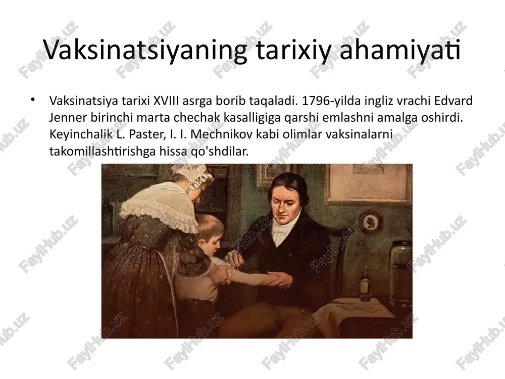 arovonligini ta’minlashga xizmat qiladi. vaksinatsiyani to‘liq va o‘z vaqtida o‘tkazish har bir fuqaroning burchidir. foydalanilgan adabiyotlar: 1. o‘zbekiston respublikasi ssv nashrlari. 2. jsst materiallari. 3. yuqumli kasalliklar bo‘yicha o‘quv qo‘llanmalar. image1.jpeg image2.jpeg image3.png /docprops/thumbnail.jpeg
