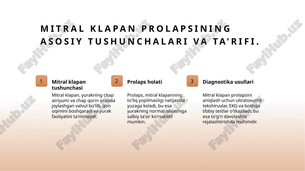 asalliklari, masalan, arteriyal gipertenziya va yurak yetishmovchiligi bilan bog'liq bo'lishi ehtimoli yuqori. mitral klapan prolapsining sabablari: genetik omillar va irsiyat. 1 genetik omillar mitral klapan prolapsi ko'pincha genetik omillar orqali o'zaro bog'liq bo'lgan oilalarda uchraydi. bu, irsiyat orqali o'tishi mumkin. 2 irsiyat va xususiyatlar ba'zi genetik xususiyatlar, masalan, elastik to'qimalar, mitral klapan prolapsiga olib kelishi mumkin. bu, bemorlarning riskini oshiradi. 3 oila tarixi agar oilada mitral klapan prolapsi holatlari bo'lsa, bemorlar bu kasallikni rivojlantirishda yuqori risk ostidadir. oila tarixi muhim ahamiyatga ega. 4 genetik tadqiqotlar zamonaviy genetik tadqiqotlar mitral klapan prolapsining genetik asoslarini o'rganishga qaratilgan. bu, kasallikni oldini olishda yordam berishi mumkin. yoshi katta bo'lgan bemorlarda mitral klapan prolapsi xavfi. 1 yoshlik va xavf yoshi katta bo'lgan bemorlarda mitral klapan prolapsi xavfi ortadi, chunki yurak strukturalari o'zgarishlarga duchor bo'ladi va funksional qobiliyat kamayadi. 2 simptomlarning o'zgarishi katta yoshdagi bemorlarda mitral klapan prolapsining simptomlari ko'proq aniq bo'lishi mumkin, masalan, yurak urishi, …