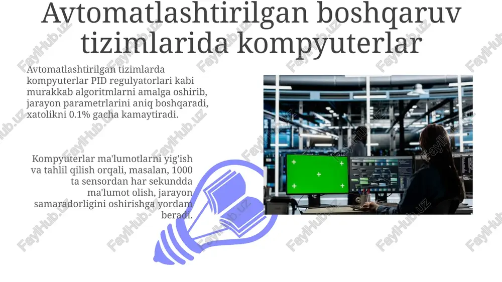 mumkin. real vaqtda ishlov berish haqiqiy vaqtda ishlov berish tizimlari 1 millisekunddan kamroq bo'lgan kafolatlangan javob berish vaqtlariga ega bo'lishi kerak, bu esa ma'lumotlar yo'qotilishining oldini oladi. bu tizimlar rejalashtirish algoritmlariga tayanadi, masalan, birinchi kelgan birinchi xizmat (fcfs) yoki eng qisqa ish birinchi (sjf) kabi, bunda 99.99% aniqlik talab etiladi. tarmoq va aloqa protokollari modbus tcp/ip sanoat avtomatlashtirishida keng qo'llaniladi, bunda 502-port orqali plc va scada tizimlari kabi qurilmalar o'rtasida ketma-ket aloqa protokoli orqali ma'lumotlar almashinadi. profinet real vaqtda ethernet asosida ishlaydi va avtomatlashtirish uchun yuqori tezlik va deterministik aloqani ta'minlaydi, bu esa 100 mbit/s yoki undan yuqori tezlikda amalga oshiriladi. xavfsizlik va himoya 01 02 avtomatlashtirilgan boshqaruv tizimlarida xavfsizlikni ta'minlash uchun 128-bitli shifrlash, ruxsatsiz kirishni oldini olish va ma'lumotlar yaxlitligini saqlash muhim ahamiyatga ega. sales 1st qtr 2nd qtr 100 0 sales 1st qtr 2nd qtr 100 0 amaliy misollar va qo'llanilishi neftni qayta ishlash zavodlarida harorat, bosim va …