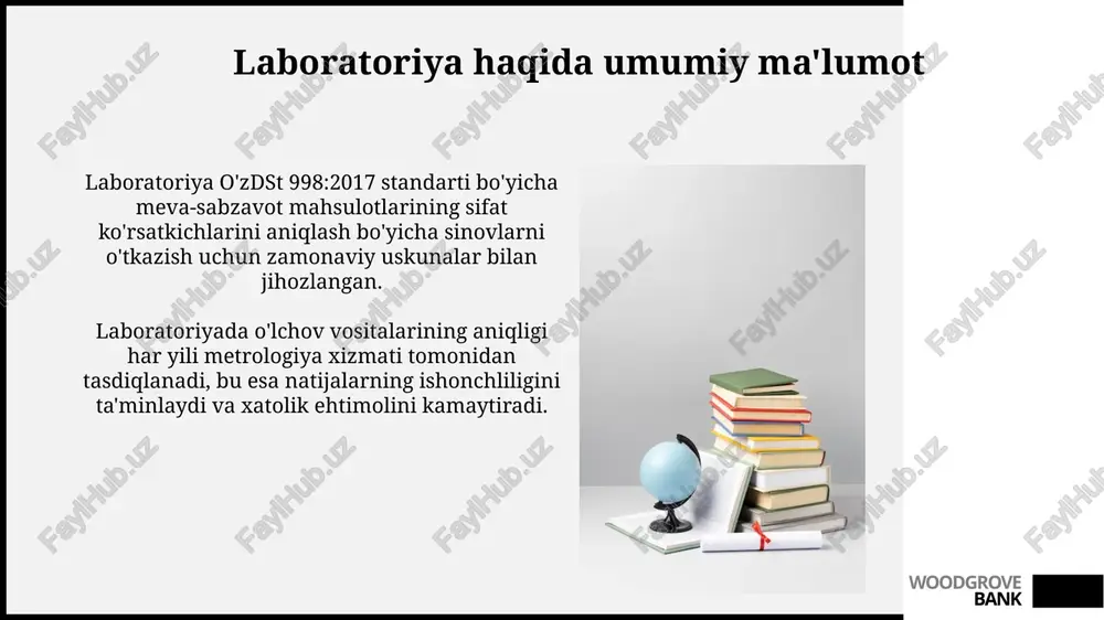 imkonini beradi, bu esa keyingi ekstraksiya jarayonlari uchun namunaning sirt maydonini oshiradi va tezlashtiradi. woodgrove bank haroratni nazorat qilish uskunalari termojuftlar, rtdlar (qarshilik termometrlari) va termistorlar keng qo'llaniladi, har biri turli harorat oralig'ida va aniqlik darajalarida haroratni o'lchash uchun afzalliklarga ega. kalibrlangan suyuqlikli termometrlar aniqlikni ta'minlaydi, odatda ±0.01 °c gacha, lekin ularning qo'llanilishi ko'pincha ma'lum harorat oralig'i va sinov sharoitlari bilan cheklangan. woodgrove bank ma'lumotlarni qayta ishlash tizimlari ma'lumotlarni qayta ishlash tizimlari 100 gb hajmli ma'lumotlar to'plamini tahlil qilish uchun parallel hisoblash arxitekturasidan foydalanadi, bu esa qayta ishlash vaqtini sezilarli darajada qisqartiradi. sifat ko'rsatkichlarini aniqlash laboratoriyasida 256 bitli shifrlash bilan himoyalangan bulutga asoslangan ma'lumotlarni qayta ishlash tizimi mavjud, bu ma'lumotlar xavfsizligini ta'minlaydi. woodgrove bank uskunalarni kalibrlash va texnik xizmat ko'rsatish uskunalarni kalibrlash - bu o'lchash aniqligini ta'minlash uchun etalon bilan solishtirish jarayoni, odatda iso 17025 standartiga muvofiq amalga oshiriladi. texnik xizmat ko'rsatish, yaroqlilik muddatini uzaytirish uchun belgilangan vaqt oralig'ida amalga …
