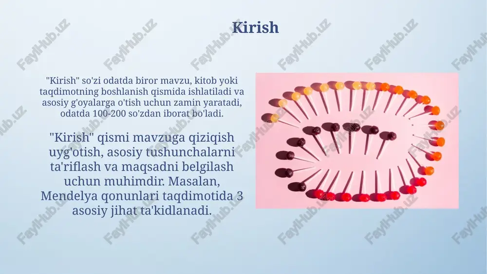rozigota holatda turli allellarning bir-biriga ta’sirini ko‘rsatadi, masalan, to‘liq dominantlikda 1 allel boshqasini to‘liq bostiradi. komplementar genlar o‘zaro ta’siri natijasida yangi fenotip paydo bo‘lishi mumkin. masalan, 9:7 nisbatida ikki gen birgalikda ta’sir etib, alohida bo‘lganda effekti yo‘q bo‘lgan belgilarni shakllantiradi. dominantlik va retsessivlik dominant allel geterozigota holatda retsessiv allelning fenotipik namoyon bo'lishiga to'sqinlik qiladi, ya'ni faqat 1 ta dominant allel belgini yuzaga chiqarish uchun yetarli. retsessiv allellar o'z ta'sirini faqat gomozigota holatda (ikkita retsessiv allel mavjud bo'lganda) ko'rsatadi; geterozigota holatda ularning ta'siri dominant allel tomonidan yashiriladi. to'liq bo'lmagan dominantlik to'liq bo'lmagan dominantlikda geterozigota fenotipi ikkala gomozigota fenotip orasidagi oraliq shaklda namoyon bo'ladi, masalan, qizil va oq gulli o'simliklar pushti gullarni beradi. bu genotip va fenotip o'rtasidagi 1:2:1 nisbatni keltirib chiqaradi, chunki geterozigota (rr) gomozigotalardan (rr va rr) farqli fenotipga ega, bu esa to'liq dominantlikdan farq qiladi. kodominantlik kodominantlikda geterogozigot organizmda ikkala allel ham to'liq namoyon bo'ladi, ya'ni ularning har biri …