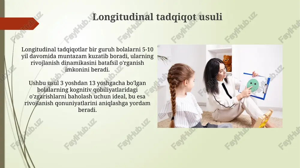 fikrlari, his-tuyg'ulari va munosabatlari haqida ma'lumot to'plash uchun ishlatiladi, unda 100 dan ortiq savoldan iborat standartlashtirilgan anketalar qo'llaniladi. biografik usul ushbu usulda ota-onalar, qarindoshlar va o'qituvchilarning xotiralari, shuningdek, 16 pf so'rovnomasi va boshqa test natijalari biografik ma'lumotlar sifatida ishlatilishi mumkin. biografik usul shaxsning hayot yo'lini, erta bolalikdan to hozirgi kungacha bo'lgan voqealarni 12 yoshgacha o'rganib, psixologik xususiyatlarini aniqlashga yordam beradi. hujjatlarni o'rganish usuli bu usul, ayniqsa, 16 yoshgacha bo'lgan o'smirlarning shaxsiy xususiyatlarini, ijtimoiy munosabatlarini va ruhiy holatini baholashda muhim rol o'ynaydi hamda 4 asosiy ko'rsatkichni tahlil qiladi. ushbu usul 10 yillik ta'lim davridagi o'quvchining baholari, diplomlari va maktabdan tashqari mashg'ulotlardagi 3 xil yutuqlari asosida xulosalar berishga yordam beradi. fiziologik usullar vegetativ ko'rsatkichlar, masalan, yurak urishi tezligi (yut) va teri galvanik reaksiyasi (sgr) stressni baholashda ishlatiladi, bu bolaning hissiy holatini aniqlashga yordam beradi. fiziologik usullar miya faoliyatini o'rganishda eeg (elektroensefalografiya) kabi vositalardan foydalanadi, bu esa bolaning kognitiv rivojlanishi va uyqu sifatini …