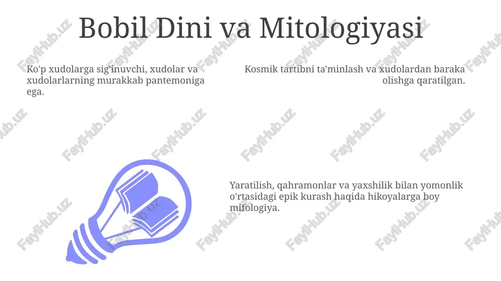 o-bobil imperiyasi mesopotamiya bo'ylab va undan ham tashqarida fath qildi, harbiy qudrati va madaniy ta'siri bilan qadimgi dunyoga ta'sir ko'rsatdi. imperiyaning poytaxti bobil, uning ajoyib osilib bog'lari, ishtar darvozasi va baland zigguratlari bilan mashhur bo'lib, boyligi va me'moriy mohirligini namoyish etdi. bobil osilib turgan bog'lari 01 02 03 qadimgi dunyoning yetti mo''jizasidan biri, shoh nabuxodonosor ii tomonidan xotini, malika amit uchun qurilgan deb hisoblanadi. uning aniq joylashuvi va qurulish tafsilotlari sir bo'lib qolmoqda, ba'zi tarixchilar esa uni afsona deb hisoblashadi. bobilda shahrida joylashgan bo'lishi mumkin bo'lgan, serhosil o'simliklar, sharsharalar va kanallar bilan bezatilgan terrasli bog' majmuasi. sales 1st qtr 2nd qtr 100 0 sales 1st qtr 2nd qtr 100 0 sales 1st qtr 2nd qtr 100 0 e'tiboringiz uchun rahmat @taqdimot_robot image1.jpeg image2.jpeg image3.jpeg