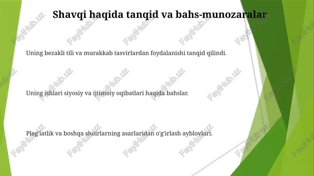 ir ko‘rsatdi. shavqi 20-asr boshida arab she'riyatini jonlantirgan mashhur misr shoiri edi. u arab adabiy va madaniy uyg'onishi bo'lgan nahda'ning etakchi shaxslaridan biri edi. e'tiboringiz uchun rahmat @taqdimot_robot