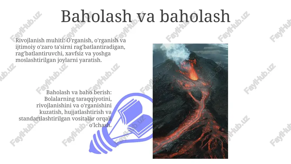 xona dizayni moslashuvchan va moslashuvchan bo'shliqlar: har xil o'rganish uslublari va faoliyatlariga moslashish. o'quv markazlari: rasmlar, savodxonlik va fan kabi aniq faoliyatlar uchun mo'ljallangan joylar. texnologiya integratsiyasi maxsus texnologiya markazlari, sinf bo'ylab integratsiyalangan texnologiyalar va shaxsiy o'qish uchun mobil qurilmalar kabi muhit turlari mavjud. dasturlash muhitlari texnologiya bilan tanishish va tajriba o'tkazish uchun joy yaratadi, bu esa ijodkorlik va muammolarni hal qilish ko'nikmalarini rivojlantiradi. inklyuziv muhitlar rivojlanish muhitlari: maqsadli o'yin va boy tajribalar orqali tadqiqot, o'rganish va o'sishni rag'batlantirish. hammasi uchun qulay muhit: farqlaridan qat'i nazar, barcha bolalarni qabul qilish va qo'llab-quvvatlashga e'tibor qaratish. e'tiboringiz uchun rahmat @taqdimot_robot image4.jpg image5.jpg image6.jpg image7.jpg image8.jpg image9.jpg image10.jpg image11.jpg image12.jpg image13.jpg image14.jpg image15.jpg image16.jpg image17.jpg image18.jpg image19.jpg image20.jpg image1.jpeg image2.jpeg image3.jpeg