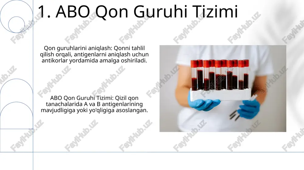 jayralarida rh antigenining bor yoki yo'qligini bildiradi, bu homiladorlik davrida asoratlarning oldini olish uchun juda muhim. qon guruhi tekshiruvlari qizil qon tanachalarida ma'lum antigenlarning bor yoki yo'qligini aniqlab, shaxsning qon guruhini aniqlaydi. e'tiboringiz uchun rahmat @taqdimot_robot image1.png image2.jpg image3.jpg image4.jpg image5.jpg image6.jpg image7.jpg image8.jpg image9.jpg image10.jpg image11.jpg image12.jpg image13.jpg image14.jpg image15.jpg image16.jpg image17.jpg image18.jpg