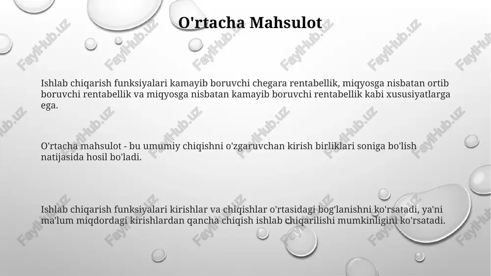y ishlab chiqarishning o'zgarishi. ishlab chiqarish funktsiyalari kirishlar va chiqishlar o'rtasidagi bog'lanishni ko'rsatadi va resurslar qanchalik samarali ishlatilganligini ta'kidlaydi. ishlab chiqarish funktsiyalari kamayib boruvchi chegara qaytarilish, miqyosga nisbatan o'sib boruvchi qaytarilish va texnologiya o'zgarishi kabi xususiyatlarga ega. texnik almashtirishning chegara stavkası (mrts) ishlab chiqarish funktsiyalari kamayib boruvchi chegara hosildorlikni ham ko'rsatishi mumkin, ya'ni kirishning har bir qo'shimcha birligi chiqishda tobora kamroq o'sishga olib keladi. ishlab chiqarish funksiyalari kirish va chiqish o'rtasidagi munosabatni tasvirlaydi. ular miqyosga nisbatan o'sib boruvchi, kamayib boruvchi yoki doimiy qaytish xususiyatlarini namoyish etadi. mrts bu bir xil chiqishni saqlab qolgan holda, bir kirishni boshqa kirish bilan almashtirish tezligini bildiradi. izokvantlar izokvantlar bir xil darajadagi chiqishni ta'minlaydigan kirish kombinatsiyalarini ifodalaydi. ishlab chiqarish funktsiyalari kirish va chiqish o'rtasidagi munosabatni tasvirlaydi. ishlab chiqarish funktsiyalari xususiyatlari miqyosga qaytish va chegara mahsulotlarni o'z ichiga oladi. miqyosga nisbatan kamaygan qaytish chiqish oshganda, kirish tezroq o'sadi. uzoq muddatli o'rtacha xarajatlar ishlab chiqarish kengaygan sari …