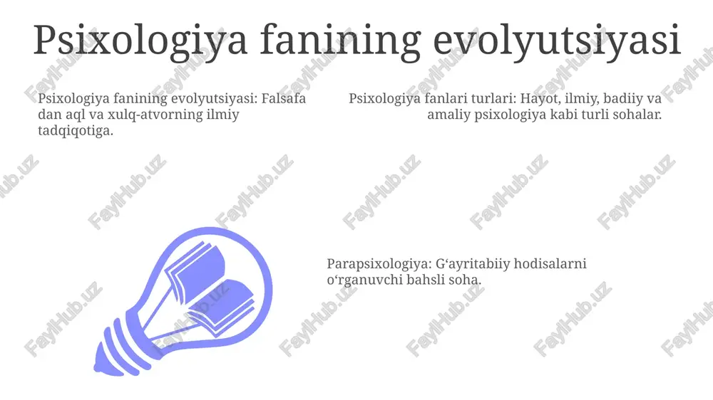 haqiqiy muammolarni hal qilish uchun psixologik tamoyillarni qo'llaydi. hayot psixologiyasi: farovonlik va insoniy rivojlanishni tushunish va yaxshilashga qaratilgan. sales 1st qtr 2nd qtr 100 0 sales 1st qtr 2nd qtr 100 0 sales 1st qtr 2nd qtr 100 0 psixologiyada xilma-xillikning ahamiyati amaliy psixologiya haqiqiy hayot muammolarini hal qilish uchun psixologik tamoyillarni qo'llaydi. psixologiyadagi xilma-xillik inson tajribalarini kengroq tushunishga imkon beradi va tadqiqotlardagi xatoliklarni kamaytiradi. ilmiy psixologiya aql va xulq-atvorni o'rganish uchun qat'iy usullarni qo'llaydi. psixologiyada tadqiqot usullari psixologiyadagi tadqiqot usullari: inson xulq-atvori va ruhiy jarayonlarini tushunish uchun ma'lumotlarni to'plash va tahlil qilishning tizimli usullaridan foydalanadi. psixologiya fanlari turlari: inson tajribasining turli jihatlariga e'tibor qaratib, turli usullarni qo'llaydigan psixologiya bo'limlari. psixologiya fanlari turlari: inson tajribasining turli jihatlariga e'tibor qaratib, turli usullarni qo'llaydigan psixologiya bo'limlari. psixologiyaning ta'limdagi roli ilmiy psixologiya aql va xulq-atvorni o'rganish uchun empirik usullarni qo'llaydi. amaliy psixologiya haqiqiy dunyo muammolarini hal qilish uchun psixologik printsiplarni qo'llaydi. ta'limdagi psixologiya …