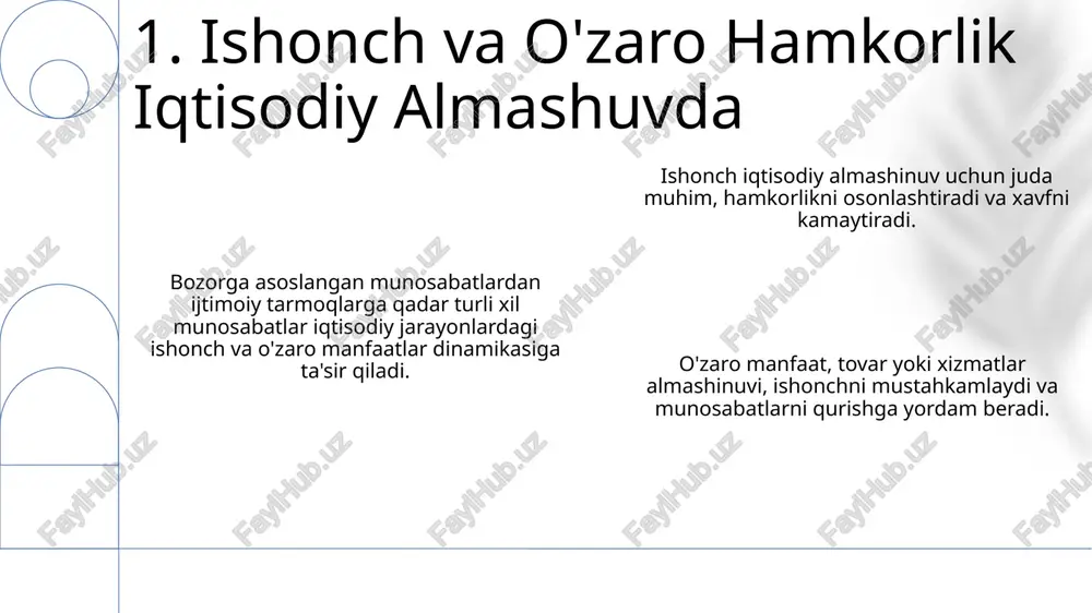 anday ta'sir qilishini tahlil qilishni o'z ichiga oladi. 10. ijtimoiy-iqtisodiy jarayonlarni aniqlash bu omillar o'rtasidagi o'zaro bog'liqlikni tushunish barqaror rivojlanish va ekologik hamda ijtimoiy tengsizliklarni bartaraf etish uchun juda muhim. atrof-muhit omillari ijtimoiy-iqtisodiy jarayonlarga ta'sir qiladi, masalan, resurslarning mavjudligi va iqlim o'zgarishi iqtisodiy faoliyat va ijtimoiy tuzilmalarga ta'sir qiladi. ijtimoiy-iqtisodiy omillar atrof-muhit amaliyotlarini, shu jumladan resurs iste'molining xususiyatlarini, ifloslanish darajasini va ekologik muammolarga qarshi siyosat choralarini shakllantiradi. 11. ekologik omillar va ijtimoiy-iqtisodiy munosabatlar bu munosabatlarni o'rganish global kuch dinamikasi, iqtisodiy rivojlanish va potentsial mojarolarni tushunishga yordam beradi. bir mamlakat boshqa mamlakatga resurslar yoki bozorlarga juda ko'p bog'liq bo'lganda, iqtisodiy bog'liqlik yuzaga keladi. o'zaro bog'liqlik davlatlar o'rtasidagi savdo va hamkorlikdan ikkalasi ham foyda ko'radigan o'zaro bog'liqlikni anglatadi. 12. iqtisodiy bog'liqlik va o'zaro bog'liqlik texnologiya aloqa va bog'lanishni osonlashtirishi mumkin, lekin munosabatlarda yolg'izlik va chalg'itishga ham olib kelishi mumkin. oilaviy, romantik va ijtimoiy aloqalar kabi turli xil munosabatlar shaxs va jamiyat farovonligiga …