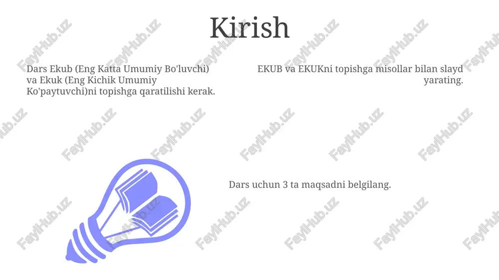 ekub va ekuk larni topishga doir misollar slayt tayyorlash - Page 3