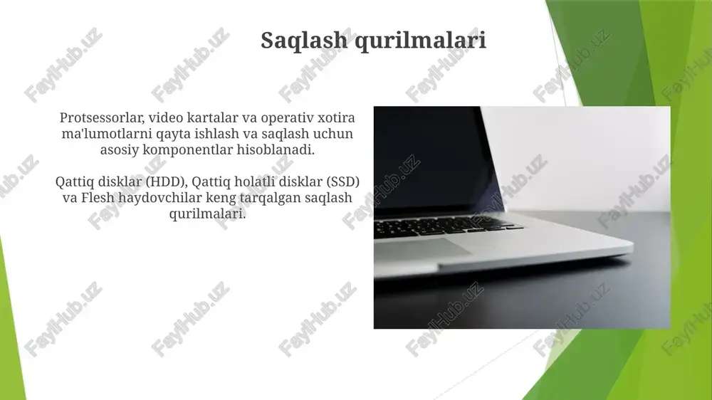 pyuterning funksiyasini yaxshilaydi, kompyuter uskunalari esa uning asosiy ishlashini ta'minlaydi. periferik qurilmalar kompyuterga ulanadigan tashqi qurilmalar, masalan, printerlar, skanerlar va klaviaturalar. dasturlash tillari dasturlash tillari: kompyuterlarga vazifalarni bajarishni buyuruvchi vositalar. kompyuter jihozlari: monitorlar, klaviaturalar va protsessorlar kabi apparatlarni o'z ichiga oladi. e'tiboringiz uchun rahmat @taqdimot_robot image1.jpg image2.jpg image3.jpg image4.jpg image5.jpg image6.jpg image7.jpg image8.jpg image9.jpg image10.jpg image11.jpg image12.jpg image13.jpg image14.jpg image15.jpg image16.jpg image17.jpg