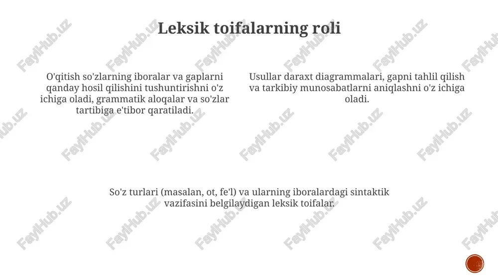 ntirish. tushunishni baholash: gap diagrammasi, qayta yozish vazifalari va grammatik xatolarni aniqlash. e'tiboringiz uchun rahmat @taqdimot_robot image1.png image2.png image3.png image4.png image5.png image6.png