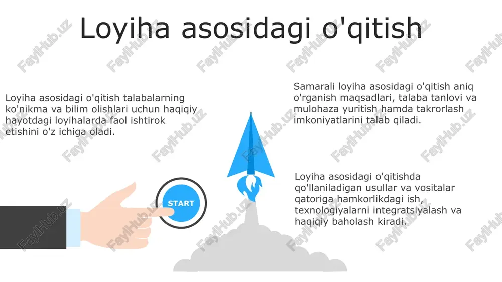 kasbiy rivojlanish, o'quv dasturlari materiallari va boshqa pedagoglar bilan hamkorlik qilish imkoniyati. baholash va fikr-mulohaza: talaba bilim olishini baholash va o'z vaqtida fikr-mulohaza berishning samarali strategiyasi. zamonaviy o'qitish usullari talaba markazli o'qitish: faol ishtirok etish va jalb qilishga yo'naltirilgan. shaxsiylashtirilgan ta'lim: har bir talabaning ehtiyojlariga moslashtirilgan o'qitish strategiyasi. texnologiya integratsiyasi: interaktiv o'qitish va kirish imkoniyatini ta'minlash uchun raqamli vositalardan foydalanadi. 06 05 04 03 02 baholash vositalari va usullari 01 02 baholash vositalari va usullari: formativ va summativ baholash, standartlashtirilgan testlar, rubrikalar, portfellar. o'qitish vositalari: texnologiya integratsiyasi, interaktiv oq taxtalar, manipulyativlar, simulyatsiyalar. 03 o'qitish usullari: to'g'ridan-to'g'ri o'qitish, so'roq-javob asosidagi o'qitish, loyiha asosidagi o'qitish, hamkorlikdagi o'qitish. an'anaviy ta'lim usullari savolga asoslangan o'qitish, loyiha asosidagi o'qitish va hamkorlikda o'rganish. leksiya asosidagi ta'lim, to'g'ridan-to'g'ri ta'lim va yodlash. interaktiv oq taxtalar, ta'lim dasturlari va onlayn o'quv platformalari. s w o t swot so'rovga asoslangan o'qitish asboblar eksperimentlar, tadqiqotlar va hamkorlik loyihalarini o'z ichiga oladi. …