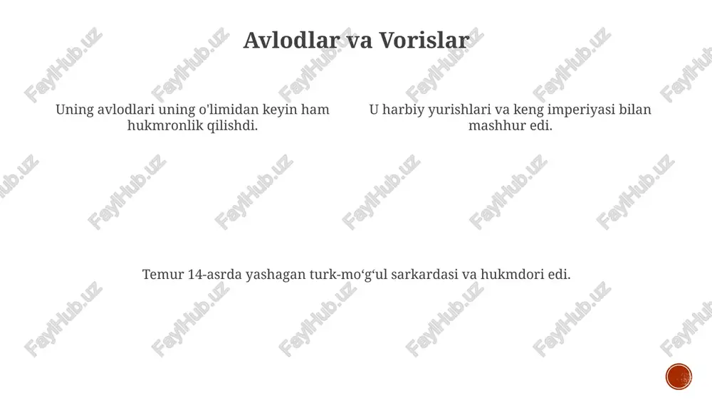 a'siri temur imperiyasi fors, markaziy osiyo, rossiyaning ba'zi qismlari, hindiston va usmonli imperiyasi bo'ylab kengaydi. u u'zbekcha harflar bilan yozilgan: u harbiy yurishlari va siyosiy yutuqlari bilan mashhur edi. u u'zbekcha harflar bilan yozilgan: u harbiy yurishlari va siyosiy yutuqlari bilan mashhur edi. me'moriy yutuqlar samarqand shahri bilan mashhur, uning me'moriy ulug'vorligi, ayniqsa bibi-xonim masjidi bilan mashhur. san'at va me'morchilik homiysi, ko'plab masjidlar, kutubxonalar va shifoxonalarni qurgan. markaziy osiyo, fors va yaqin sharqda keng hududlarni zabt etdi. usmonli-temuriylar urushi amir temur (temurlan): 14-asrda yashagan turk-mo'g'ul fathchisi va hukmdori, timuriylar imperiyasini kengaytirgan. amir temur: markaziy osiyo, fors va rossiya hamda hindistonning ba'zi qismlarini zabt etgan shafqatsiz harbiy rahbar. o'zbekchada: 14-asr oxirida usmonli va temuriylar imperiyalari o'rtasidagi urush. hokimiyatga ko'tarilish temur imperiyasi o'rta er dengizidan hindistongacha cho'zilgan edi. amir temur, tamerlan nomi bilan ham tanilgan, xiv asrda yashagan turk-moʻgʻul fathchisi va hukmdori edi. u harbiy mahorati va siyosiy zukkoligi bilan hokimiyat tepasiga …