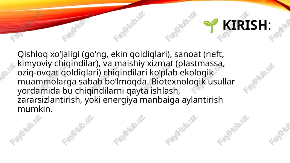 chiqindilardan xalos bo‘lishga, balki energiya, o‘g‘it va foydali mahsulotlar olishga imkon yaratadi. e’tiboringiz uchun raxmat! image2.png image1.png /docprops/thumbnail.jpeg
