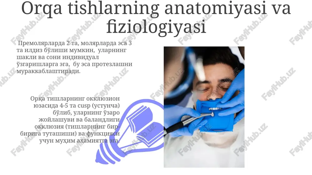 liligini taʼminlaydi. kompozit plomba qoʻyish jarayoni odatda 1-2 tashrifni oladi va anesteziya yordamida ogʻriqsiz tarzda amalga oshiriladi, bemorning qulayligi taʼminlanadi. davolashdan keyingi parvarish to'liq tiklanish uchun 2-3 hafta davomida qattiq ovqatlarni iste'mol qilishdan, issiq va sovuq ichimliklardan saqlaning va muntazam ravishda stomatologga tekshiruvga boring. davolashdan keyingi birinchi 24 soat ichida og'riqni kamaytirish uchun shifokor tavsiya etgan og'riq qoldiruvchi vositalarni qabul qiling va muolaja qilingan joyga kuchli bosim o'tkazmang. inley va onleylar 01 02 inleylar va onleylar orasidagi tanlov, tishlarning zararlanish darajasi, bemorda mavjud bo'lgan boshqa stomatologik muammolar va baholovchi shifokor tavsiyasi asosida amalga oshiriladi. sales 1st qtr 2nd qtr 100 0 sales 1st qtr 2nd qtr 100 0 amalgam toʻldirish amalgama plombalar, odatda, posterir tishlarga – premolyar va molyarlarga – qo'llaniladi va o'rtacha 10-15 yilgacha xizmat qilishi mumkin, ammo og'iz gigienasi holatiga bog'liq. amalgama plomba qo'yishda, taxminan 50% simob va 50% qotishma metallar (kumush, qalay, mis) aralashmasidan foydalaniladi, bu esa …