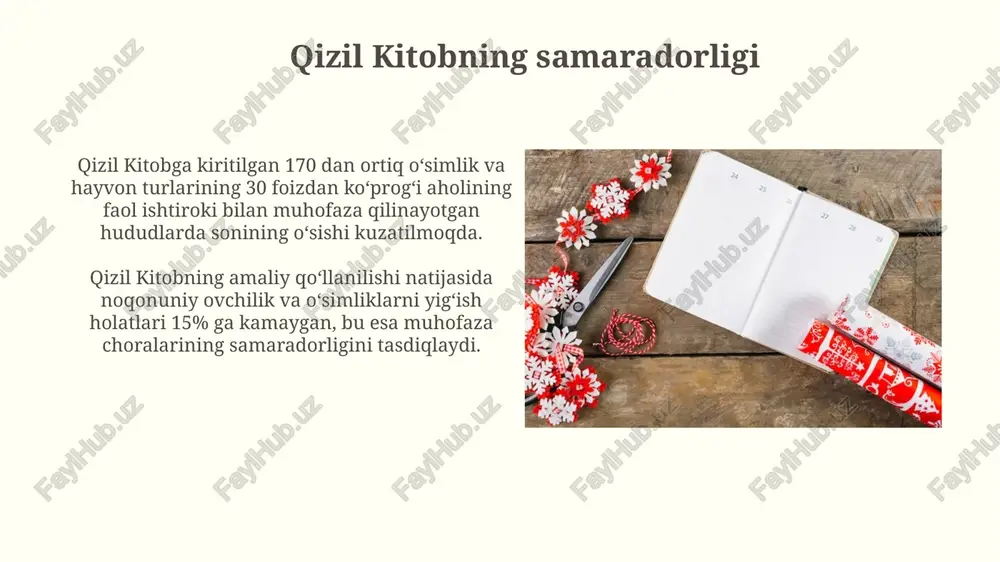 nalish belgilab qoʻyilgan boʻlib, ularda bioxilma-xillikni saqlashga oid 10 dan ortiq dastur amalga oshiriladi. hayvonot dunyosining himoyasi qizil kitobda keltirilgan 80 ga yaqin qushlar turi, shu jumladan, laylaklar, burgutlar va shoxli boyqush kabi yirtqich qushlar muhofazasiga alohida e'tibor qaratiladi. "hayvonot dunyosining himoyasi" bo'limida o'zbekistonning 150 dan ortiq noyob va yo'qolib borayotgan hayvon turlarining muhofazasi bo'yicha aniq choralar belgilab qo'yilgan. xulosa va tavsiyalar “xulosa va tavsiyalar” boʻlimida oʻzbekiston respublikasining 2022-yilgi rivojlanish maqsadlariga erishish boʻyicha 5 ta asosiy tavsiya berilgan. huquqiy islohotlarni chuqurlashtirishga oid 10 dan ortiq takliflar, jumladan, elektron hukumatni rivojlantirish boʻyicha aniq koʻrsatmalar berilgan. kelajak rejalari davlat dasturlarini amalga oshirishda “kelajak rejalari”da iqtisodiyotning 5 ta asosiy tarmog‘ini rivojlantirishga 100 trillion so‘mdan ortiq mablag‘ sarflash rejalashtirilgan. “kelajak rejalari”da 2030-yilgacha o‘zbekistonning barcha hududlarida yuqori tezlikdagi internetga kirish imkoniyatini ta’minlash bo‘yicha aniq strategik vazifalar belgilab qo‘yilgan. oʻzbekiston respublikasi qizil kitobi nima? oʻzbekiston respublikasi qizil kitobiga 1983-yilda 80 dan ortiq noyob oʻsimlik va 120 …