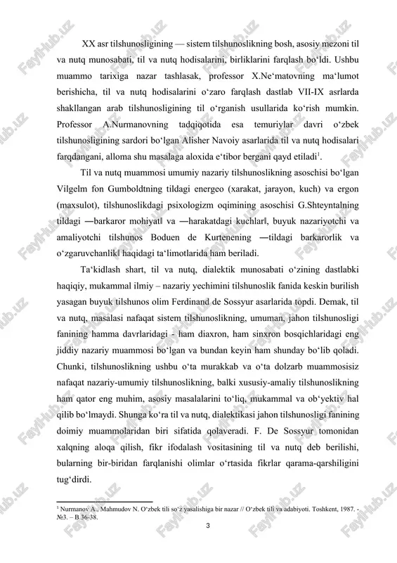 istema bo‘lib, til sistemasining tarkibiga kiradi. demak, til sistemalar sistemasi-supersistema, makrosistema sifatida jamiyatga xizmat qiladi, ijtimoiy ahamiyatga ega bo‘ladi, ijtimoiy - amaliy vazifa bajaradi. ma‘lum bo‘ldiki, tildan fikr almashuv-kommunikatsiya maqsadida foydalanish jarayoni nutqdir. hozirgi vaqtda nutqning til materiali orqali aloqa qilish jarayoni ekanligi tajriba yo‘li bilan ham isbotlangan. masalan, psixolog z.a.ne‘matov ―eksperimental — fonetik va eksperimental — psixologik tadqiqotlar nutqning til orqali aloqa qilish jarayoni ekanligiga bizni ishontirmoqda. hozirda ko‘pchilik psixologlar, usulist va tilshunoslar ushbu fikrga kelishgan‖. demak, til nutq orqali, nutq esa til materiali orqali amalga oshadi. akademik i.p. pavlov tomonidan ikkilamchi signallar sistemasi deb nom olgan tilning nutq bilan chambarchas bog‘liqligini yana shundan ham bilish mumkinki, har bir til tarixiy taraqqiyot davomida, odamlarning nutq vositasi bilan aloqa bog‘lash jarayonida vujudga keladi. til va nutq o‘rtasidagi bog‘liqlik, o‘zaro aloqadorlik yana quyidagilardan ham ma‘lum bo‘ladi. til nutq asosida tashkil topadi va nutq orqali reallashadi. til bir vaqtning o‘zida ham asos …
