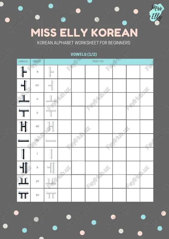 korean alphabet worksheet for beginners - Page 3