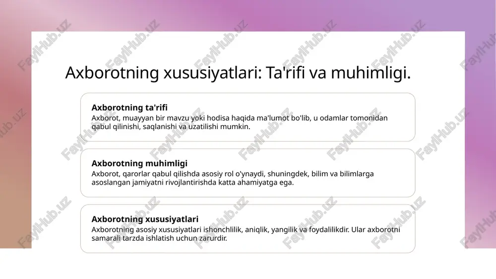 lar orasidagi farqlarni tekshirishda qo'llaniladi. u ko'plab tadqiqotlarda muhim rol o'ynaydi, masalan, ta'lim va sog'liq sohalarida. axborot statistikasi: ma'lumotlarni yig'ish va tahlil qilish jarayoni. axborot statistikasi, ma'lumotlarni yig'ish va tahlil qilish jarayonida muhim ahamiyatga ega. bu jarayonda to'plangan ma'lumotlar sifatli o'rganilib, statistik usullar yordamida tahlil qilinadi. bular quyidagi bosqichlarni o'z ichiga oladi: - ma'lumotlarni yig'ish - tahlil va interpretatsiya - natijalarni taqdim etish. bu jarayon axborot kompetentligini oshirishda muhim rol o'ynaydi. photo by igor omilaev on unsplash kichik va katta ma'lumotlar uchun statistik usullarni tanlash. 1 kichik ma'lumotlar kichik ma'lumotlar uchun parametrik usullar, masalan, t-taqsimoti va anova, statistik natijalarni olishda samarali bo'ladi. 2 katta ma'lumotlar katta ma'lumotlar uchun no-parametrik usullar, masalan, regressiya analizi va tasodifiy o'rinlar, yuqori aniqlik va kuchli qobiliyat taqdim etadi. 3 usullarni tanlash ma'lumotlar hajmi va turiga qarab, usullarni tanlashda statistik kuch va natijalarning ishonchliligi muhim ahamiyatga ega. 4 misollar kichik ma'lumotlardan foydalanish statistik tahlilning an'anaviy usullarini …
