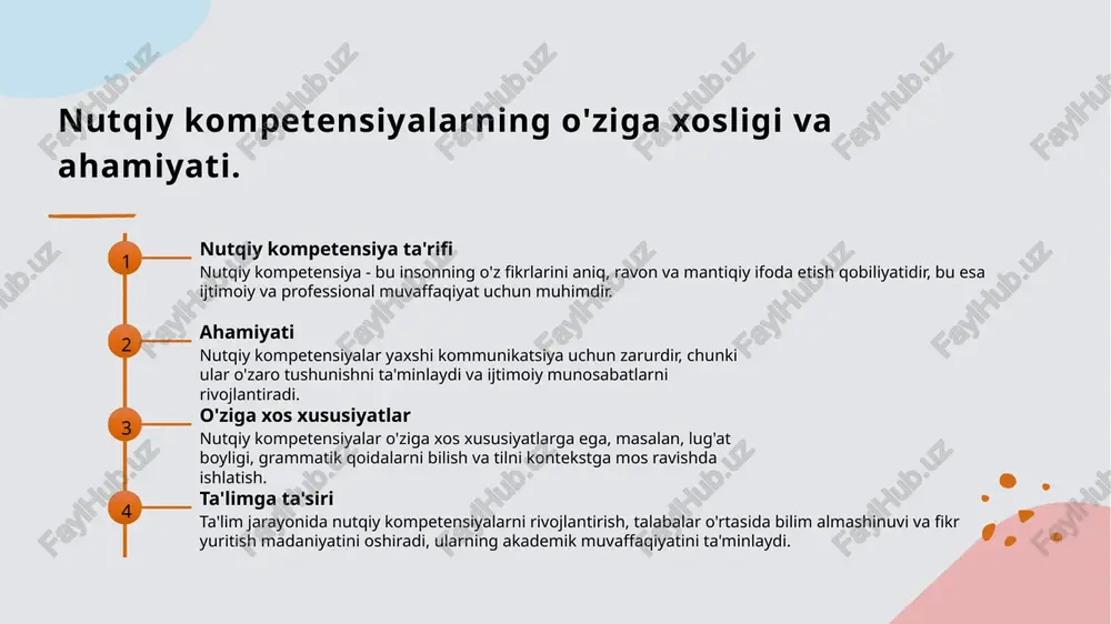 siyalarni oshirishda muhim ahamiyatga ega. o'zbek ta'limida nutqiy kompetensiyalarni rivojlantirish asoslari. o'zbek ta'lim tizimi o'zbek ta'lim tizimi, nutqiy kompetensiyalarni rivojlantirishga qaratilgan metodikalar va yondashuvlar orqali talabalar uchun samarali o'qitishni ta'minlaydi. ta'lim jarayonida metodlar zamonaviy pedagogik metodlar, jumladan, interaktiv va kommunikativ usullar, talabalar nutqiy kompetensiyalarini rivojlantirishda muhim rol o'ynaydi. amaliy mashg'ulotlar amaliy mashg'ulotlar orqali talabalar nutqiy ko'nikmalarini mustahkamlash imkoniyatiga ega bo'lib, ularni real hayotda qo'llashni o'rganadilar. o'zbek tilida ta'lim berish metodikalarining muvaffaqiyati. o'zbek tilida ta'lim berish metodikalarining muvaffaqiyati, talabalar uchun samarali kommunikatsiya ko'nikmalarini rivojlantirishda muhim ahamiyatga ega. ushbu metodikalar orqali: - talabalar nutqiy kompetensiyalarini oshiradi; - o'zbek tilidagi lug'at boyligini kengaytiradi; - ta'lim jarayonida interaktiv usullarni qo'llaydi. photo by md duran on unsplash o'qituvchilar uchun nutqiy strategiyalar va ularning ahamiyati. o'qituvchilar uchun strategiyalar o'qituvchilar nutqiy kompetensiyalarni shakllantirishda turli strategiyalarni qo'llashlari zarur, bu esa o'quvchilarning nutq ko'nikmalarini kuchaytiradi. mavzuga moslashuv o'qituvchilar mavzuni talabalarning qiziqishlariga va darajasiga mos ravishda taqdim etish orqali nutqiy …