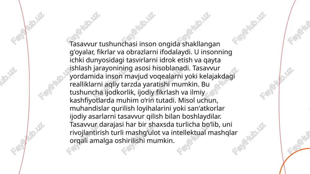 l o'ynaydi. xotira, axborotni saqlash va qayta eslash qobiliyati bo'lib, uzoq muddatli va qisqa muddatli xotira shaklida namoyon bo'ladi. e'tibor esa ma'lumotni tanlash va unga diqqatni yo'naltirish jarayonidir. tadqiqotlar shuni ko'rsatadiki, yuqori e'tibor darajasi qisqa muddatli xotirani yaxshilab, axborotni uzoq muddatli xotiraga o'tkazishni osonlashtiradi. masalan, effektli o'rganish va tavsiyalar xotira kuchini 25% ga oshirishi mumkin. shuningdek, uzluksiz mashqlar e'tibor va xotirani rivojlantirishda foydali bo'lishi mumkin. ... t.me/slaydai_bot boshqa aqliy jarayonlar singari, tafakkur jarayoni ham, ixtiyoriy va ixtiyorsiz sodir bo’lishi mumkin. boshqa aqliy faoliyat turlariga (idrok, esda qolish, esda yuritish, xayolga) nisbattan tafakkur ko’proq ixtiyoriy jarayondir. fiklash faoliyatida ko’pincha maxsus savollar qo’yiladi, masalalar ifodalab beriladi. javoblarni qidirish, yangi masalalarni yechish vaqtida ko’pincha biz ma’lum darajada kuch sarflaymiz, irodamizni ishga solamiz, bunda ba’zan katta qiyinchiliklarni, yengishga to’g’ri keladi. ixtiyoriy tafakkur muhokama qilish tarzida o'tadi. matematikadan liar qanday'masalani yechish jarayoni ixtiyoriy tafakkurga misol bola oladi. nazorat qiluvchi tancticliy tafakkur ham, asosan, ixtiyoriy tafakkur …