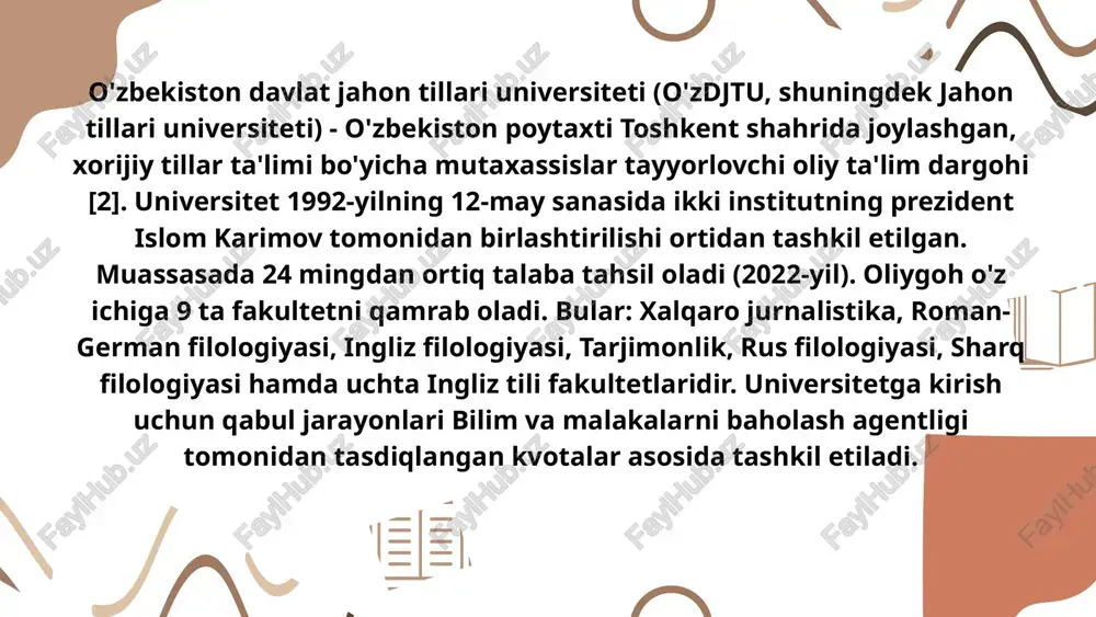 n olmas edilar. navoiy shunday bir sharoitda „m uhokamat ul-lug‘atayn“ nomli mashhur asarini yozib, o‘sha davrda „turk tili“ deb atalgan qadimgi o ‘zbek tilining fors tilidan ham boy, rang-barang ekanini isbot qildi va o ‘z asar?larini o‘zbek tilida bitdi. shuning uchun alisher navoiyni o‘zbek adabiy tilining asoschisi deymiz. adabiy til — muayyan umumxalq tilining qayta ishlangan va meʼyorlash-tirilgan, mazkur tilda soʻzlashuvchi xalqning madaniy ehtiyojlariga xizmat qiluvchi shakli. „qayta ishlangan“ tushunchasi nisbiy (tarixan turli davrlarda, turli xalqlarda adabiy til oʻzgarib turgan). hatto ayrim bir xalqda ham adabiy til turli davrda turlicha boʻlgan (mas, qadimgi turkiy adabiy til, hozirgi oʻzbek adabiy tili). baʼzi davrlarda bir xalq uchun boshqa bir xalq tili adabiy til vazifasini oʻtagan. masalan, fors va turkiylar uchun mumtoz arab tili, yaponlar uchun mumtoz xitoy tili; baʼzi yevropa xalqlari uchun lotin tili va boshqa adabiy til boʻlgan. adabiy til ning ikki — ogʻzaki ham yozma koʻrinishi mavjud. har qanday adabiy …